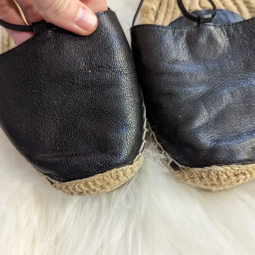 Eileen Fisher D'orsay Espadrilles Flats Sandals Size 7 black leather